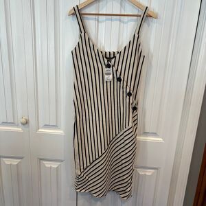 Storia Cream And Black Stripe Midi Dress Size Small